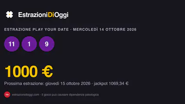 Estrazione Play Your Date di mercoledì 14 ottobre 2026: data vincente e quote