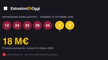 Estrazione Eurojackpot di venerdì 16 ottobre 2026: numeri vincenti, Euronumeri e quote