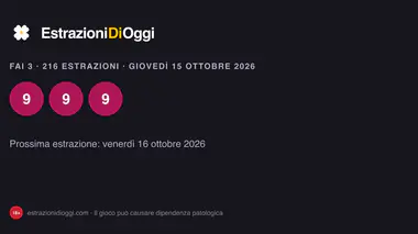 Fai3, estrazioni di giovedì 15 ottobre 2026: tutte le combinazioni vincenti del giorno
