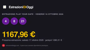 Estrazione Play Your Date di venerdì 16 ottobre 2026: data vincente e quote