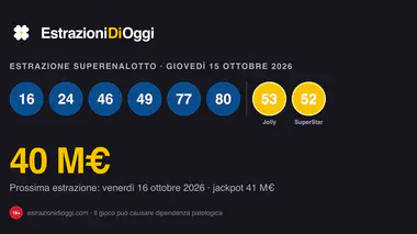 Estrazione SuperEnalotto di giovedì 15 ottobre 2026: numeri vincenti, Jolly, SuperStar e quote