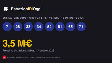 Estrazione Super Win for Life di venerdì 16 ottobre 2026: numeri vincenti e quote