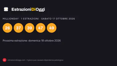 Estrazioni MillionDAY di sabato 17 ottobre 2026: numeri vincenti delle 13:00 e delle 20:30 ed Extra MillionDAY