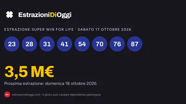 Estrazione Super Win for Life di sabato 17 ottobre 2026: numeri vincenti e quote