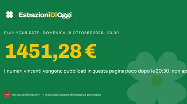 Play Your Date di domenica 18 ottobre 2026: jackpot di 1451,28 €, estrazione alle 20:30