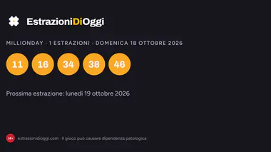 MillionDAY di domenica 18 ottobre 2026: numeri vincenti ed Extra